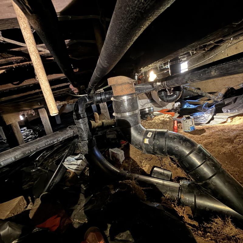 ABS waste piping system installation in crawlspace ABS waste piping system installation in crawlspace