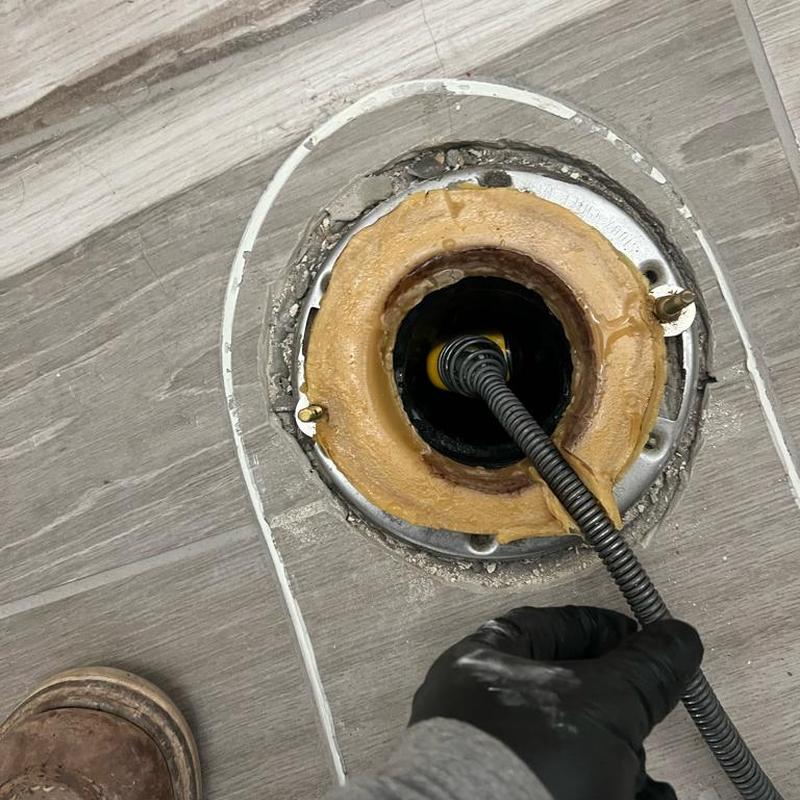 Toilet flange and wax ring with snake removal tool Toilet flange and wax ring with snake removal tool