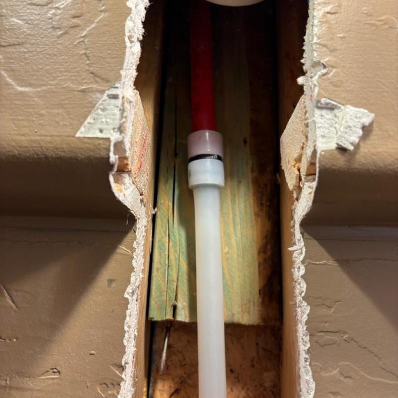 Hot water line with new copper pipe and angle stop Hot water line with new copper pipe and angle stop