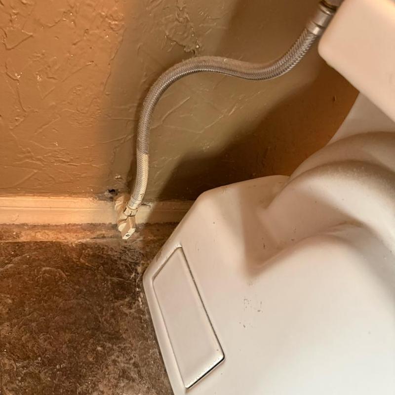 Toilet water supply line and base installation detail Toilet water supply line and base installation detail