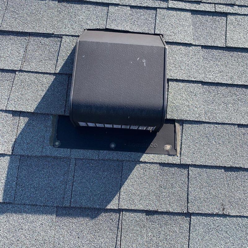 Roof vent flashing with asphalt shingle roof