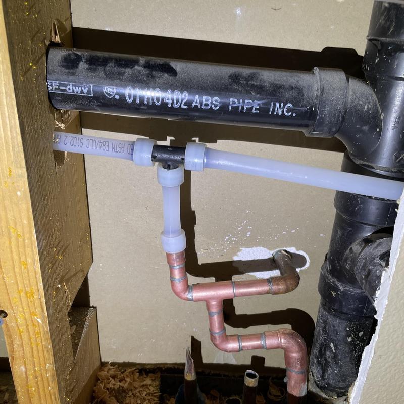 Copper manifold with Type A PEX and ABS drain piping