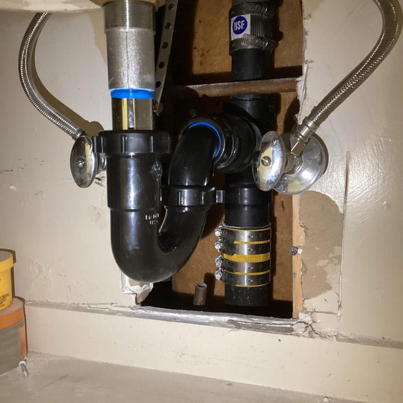 Bathroom sink drain stack with new pipe fittings
