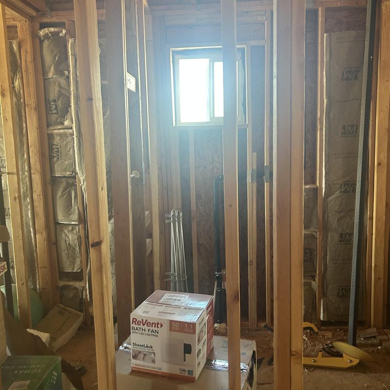 Bathroom bath fan installation in framed wall space Bathroom bath fan installation in framed wall space