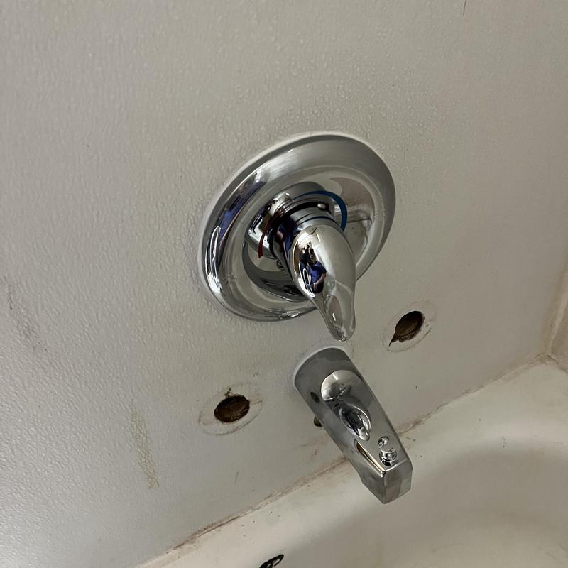 Moen Pozzi tub shower valve installation close-up