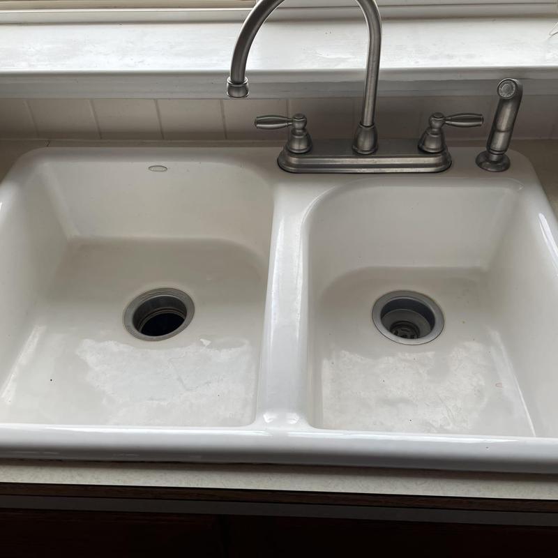 Kitchen sink with faucet and dual basin installation