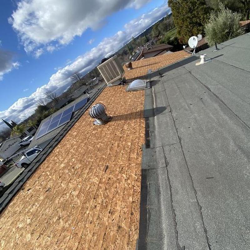 Partial roof decking replacement with vents and solar panels