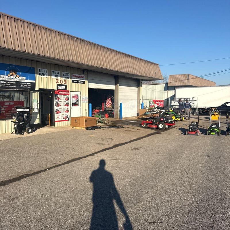 Commercial lawn mower repair and service shop exterior