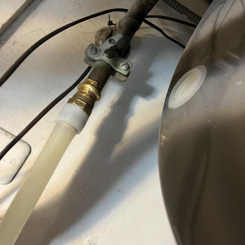 Pex water pipe connection with brass fitting and shutoff valve Pex water pipe connection with brass fitting and shutoff valve