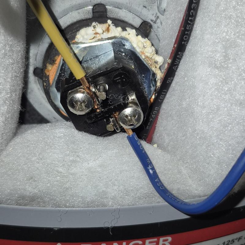 Water heater element with electric wires connected