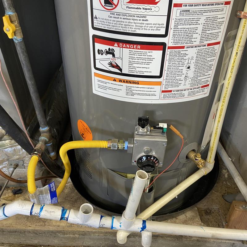 Water heater gas valve and piping installation