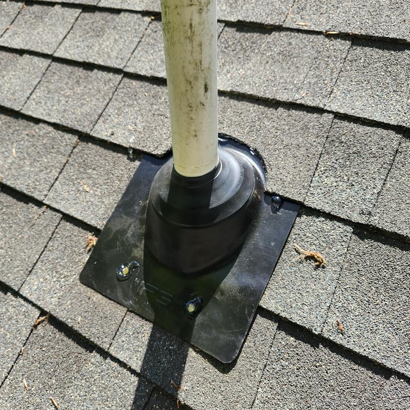 Roof vent flashing on shingled roof for leak repair