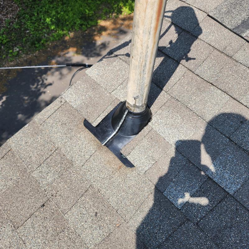 Roof pipe collar with sealed flashing on shingles
