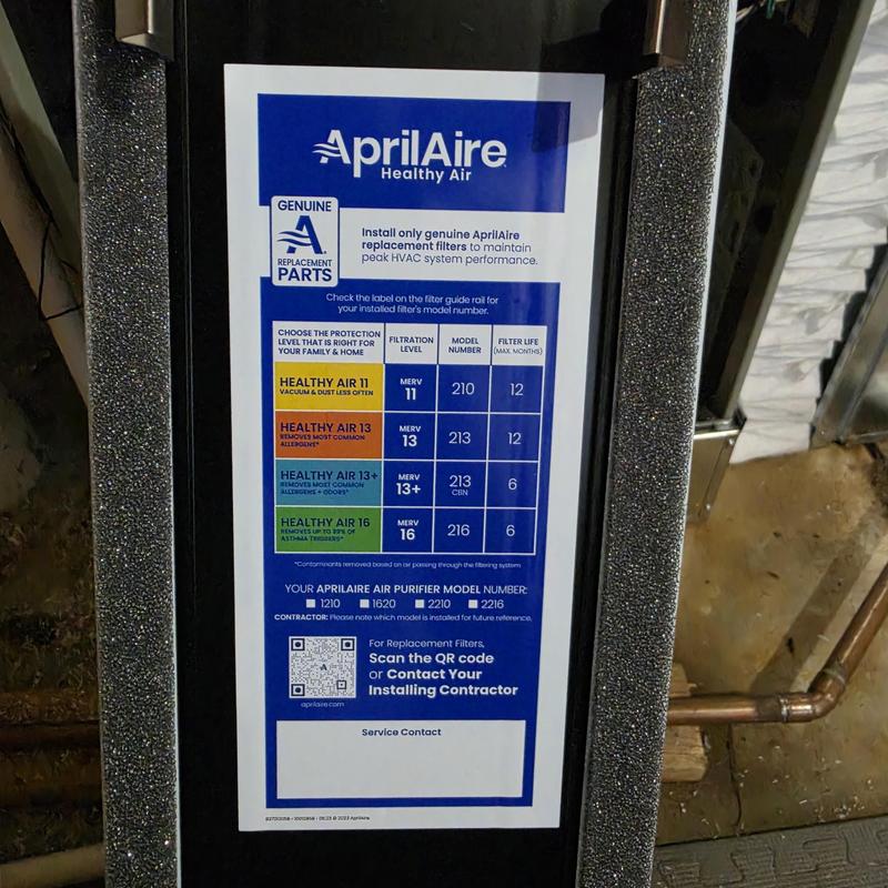 AprilAire whole home air filter model 1210 installed