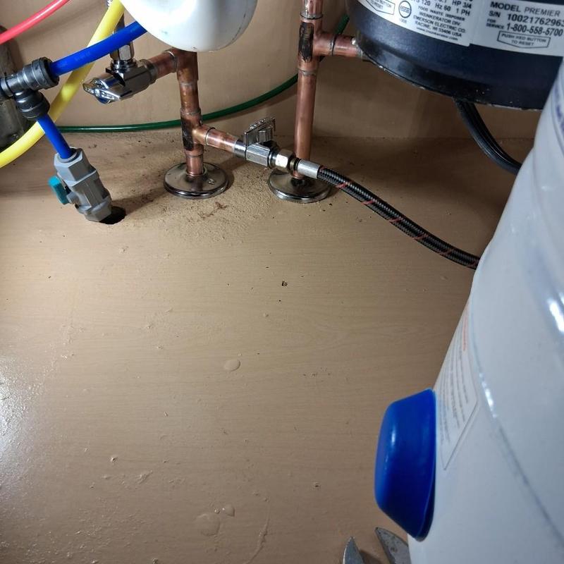 Copper stop valves and piping under sink installation Copper stop valves and piping under sink installation