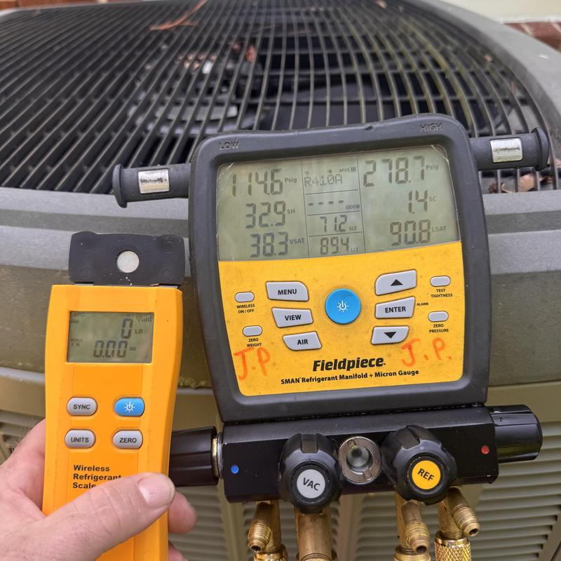 Gas furnace refrigerant manifold and wireless scale testing