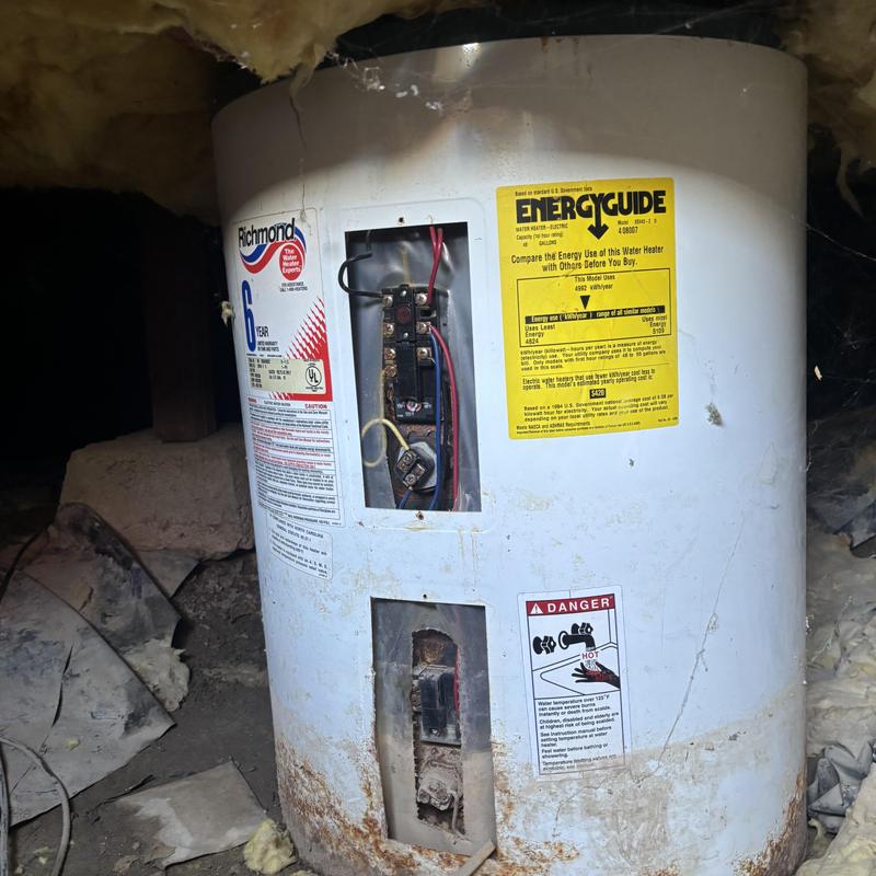 Water heater removal in crawlspace with exposed wiring Water heater removal in crawlspace with exposed wiring