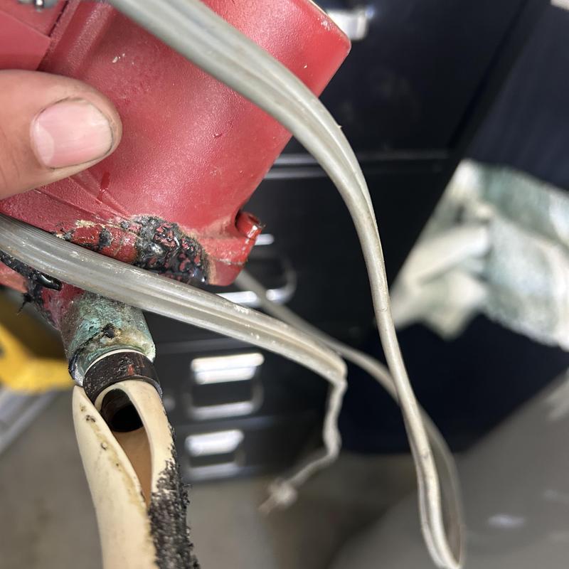 Recirculating pump with melted feed line and corrosion Recirculating pump with melted feed line and corrosion