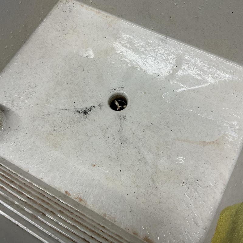 Water line sediment buildup inside floor drain bowl Water line sediment buildup inside floor drain bowl