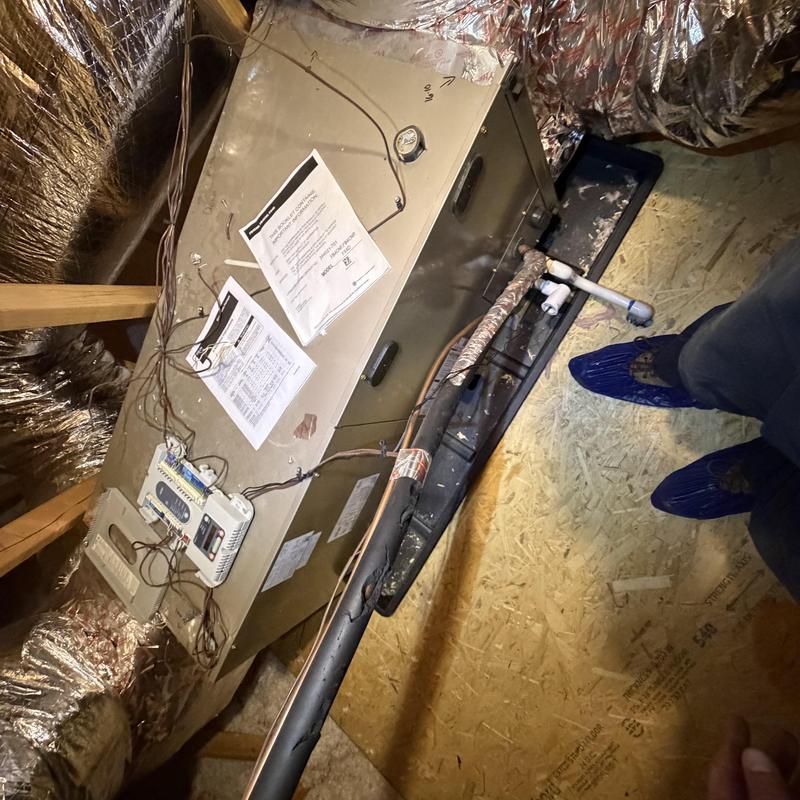 Two-zone HVAC control board and ductwork in attic Two-zone HVAC control board and ductwork in attic