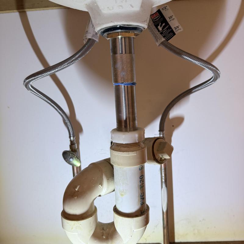 Bathroom sink drain and emergency shutoff valves