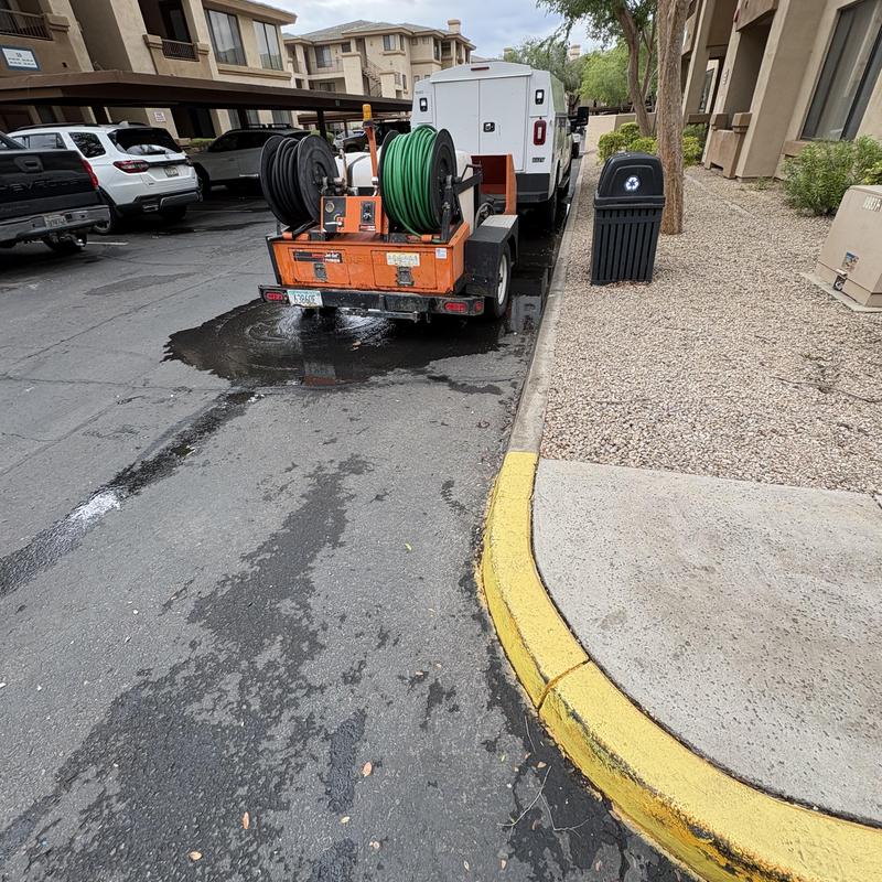 Hydrojetting machine setup on residential street