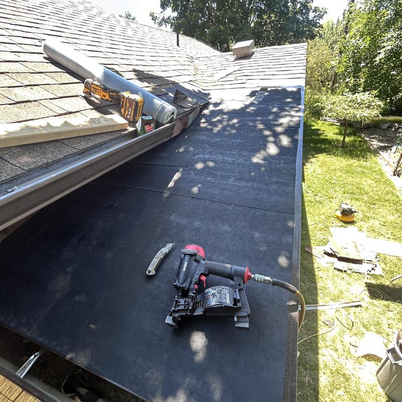 Rubber roofing membrane installation with nail gun and tools Rubber roofing membrane installation with nail gun and tools