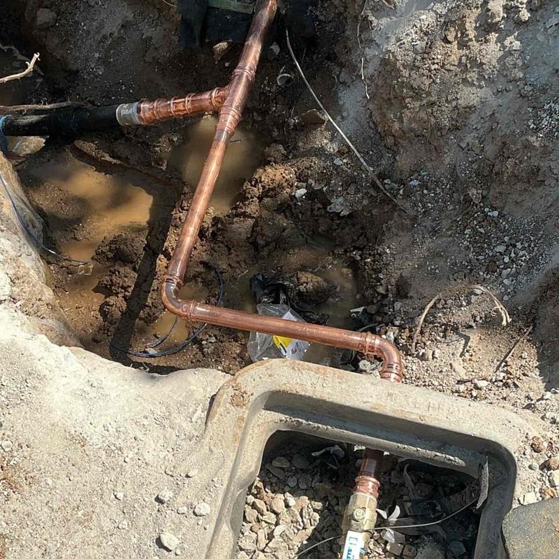 Copper water service line installation in trench