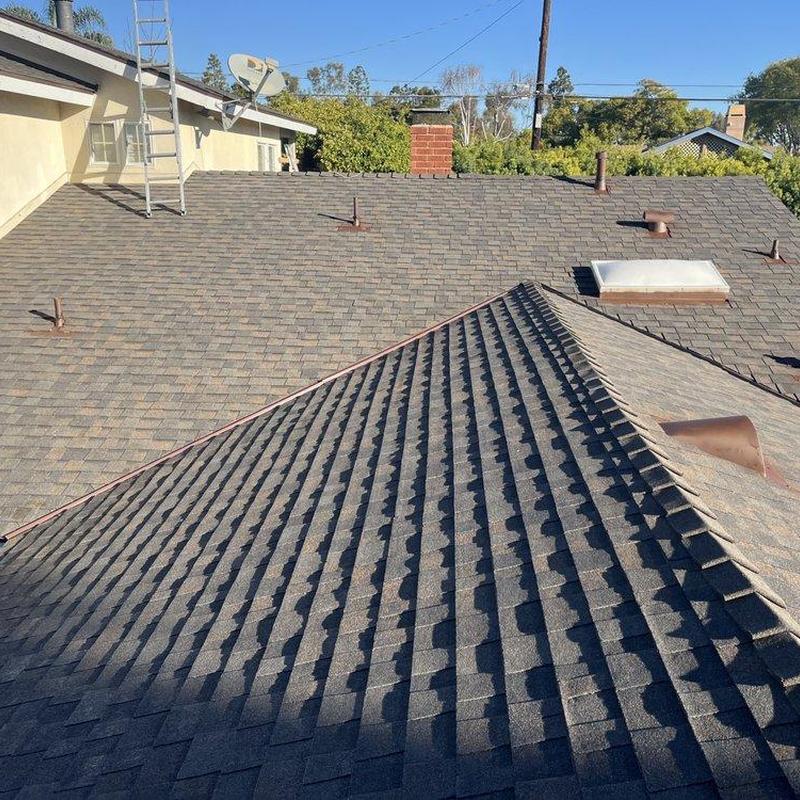 Shingles roof inspection showing vent pipes and skylight Shingles roof inspection showing vent pipes and skylight