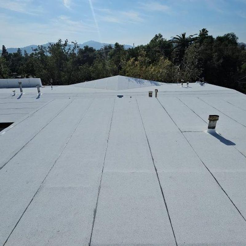 Flat roof membrane on residential building with vents Flat roof membrane on residential building with vents