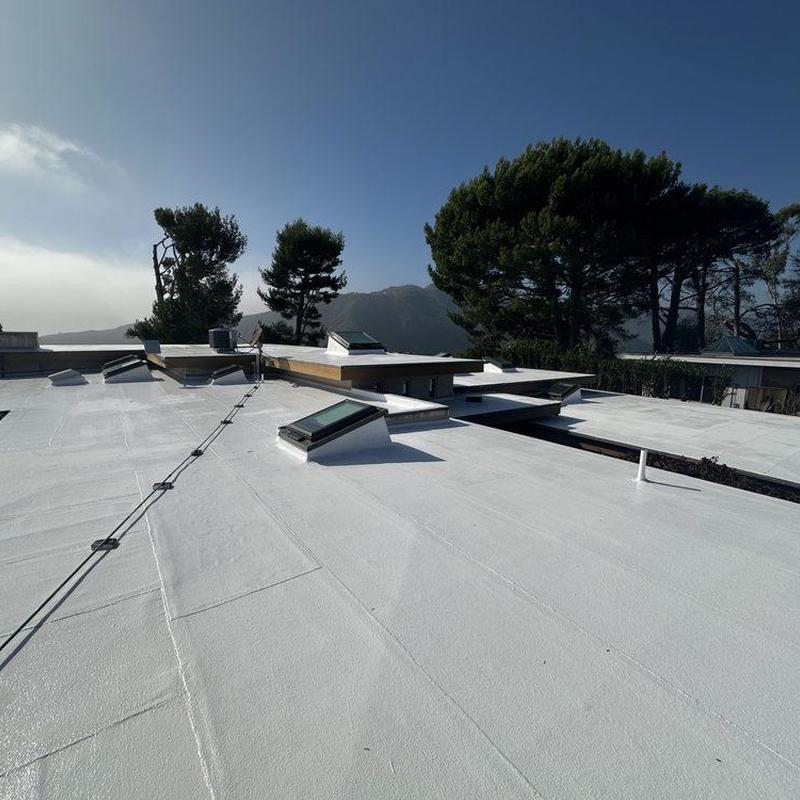 Flat roof with skylights and ventilation pipes Flat roof with skylights and ventilation pipes