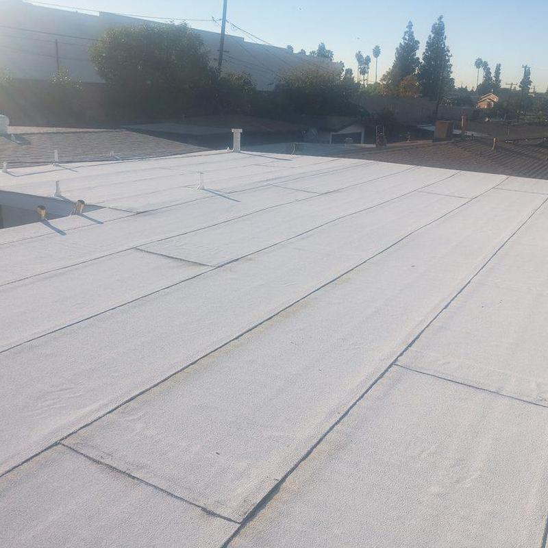 Flat roof membrane inspection with vent pipes visible Flat roof membrane inspection with vent pipes visible