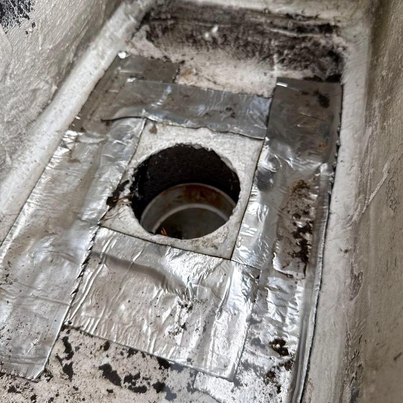 Roof drainage pipe with patch and seal tape