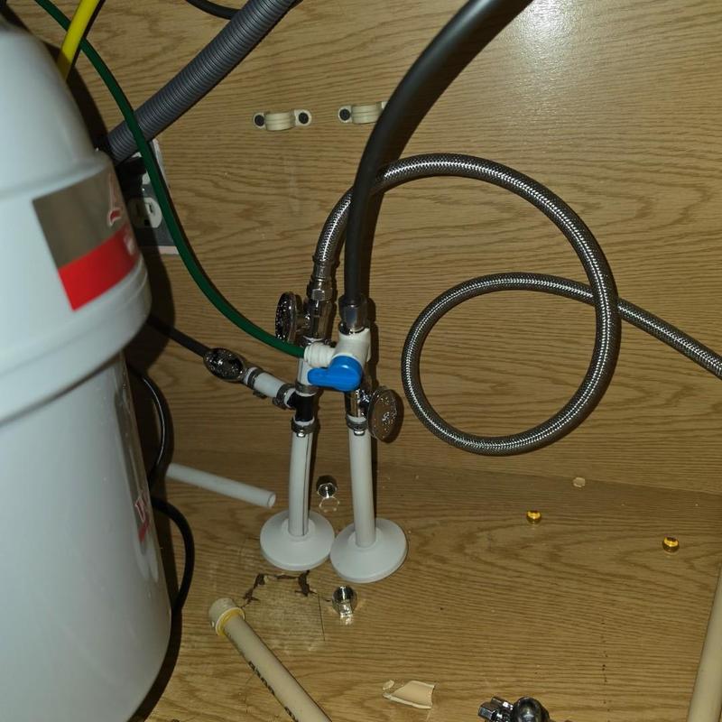 Pex piping with new straight stops under sink Pex piping with new straight stops under sink