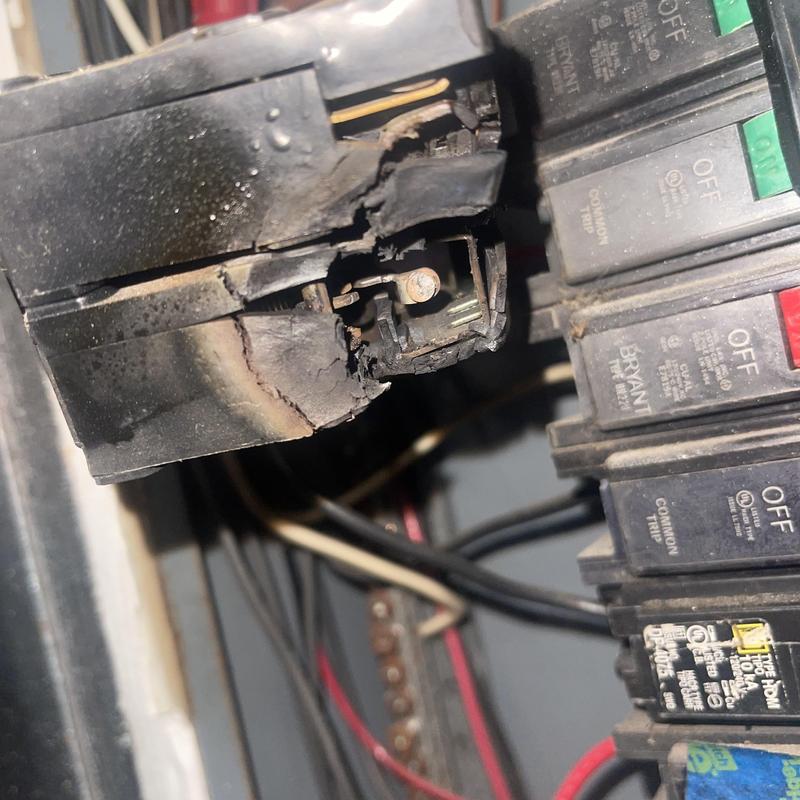 Condenser breaker with severe burn damage in panel