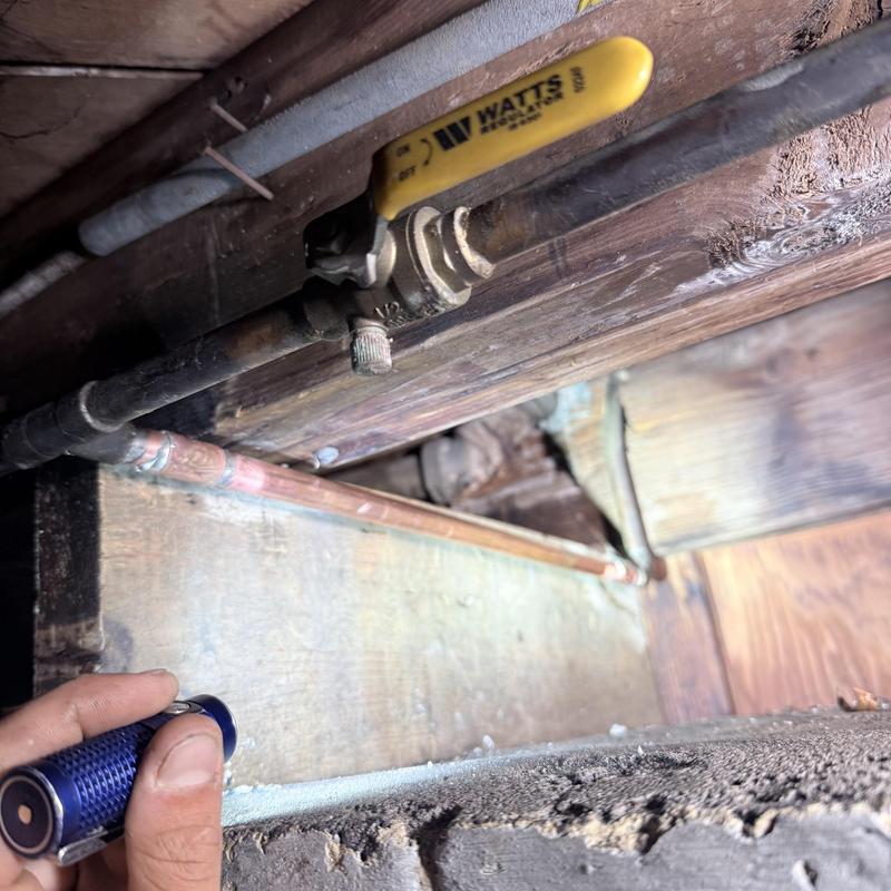 Copper piping with soldered fittings and shut-off valve