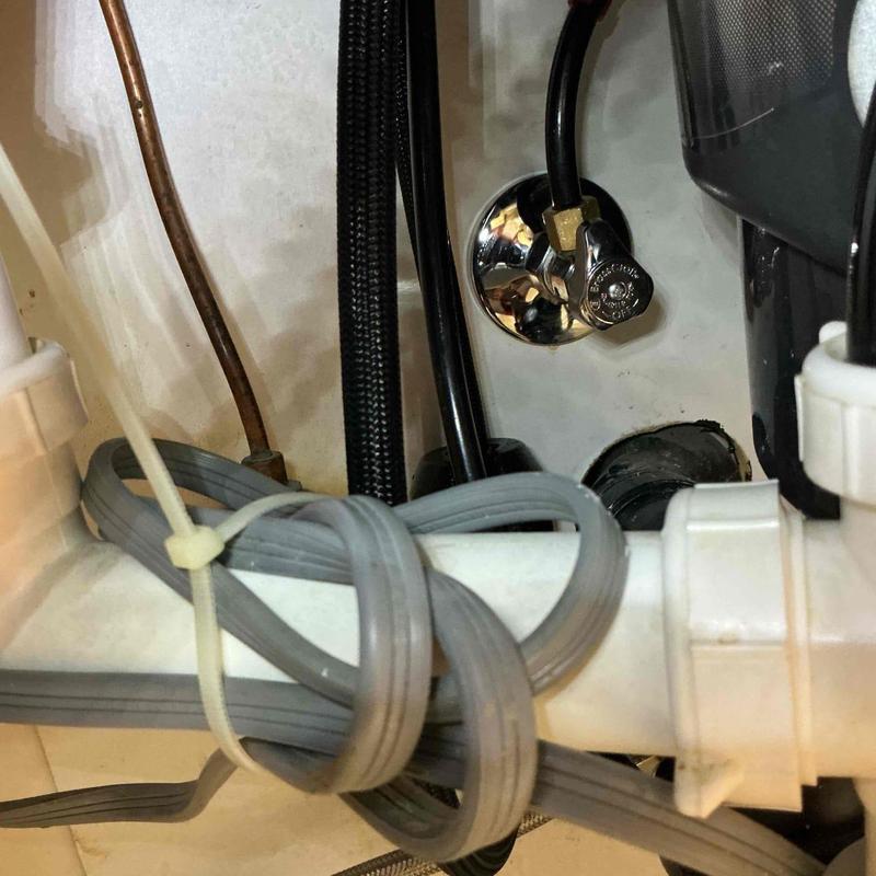 Angle stop valve under sink with connected plumbing Angle stop valve under sink with connected plumbing