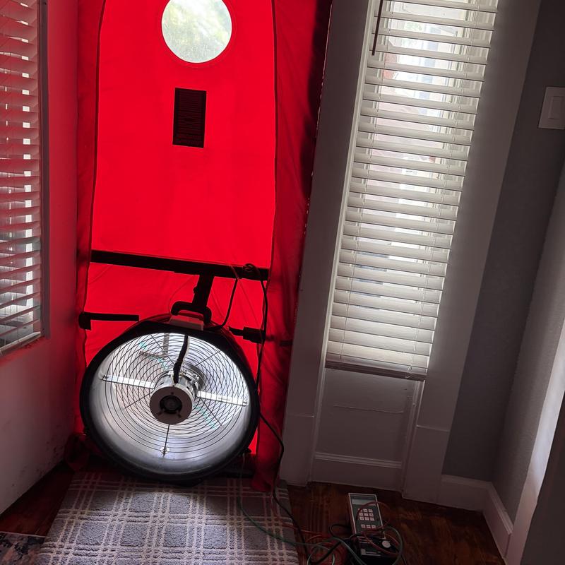Door blower door fan setup for energy audit testing