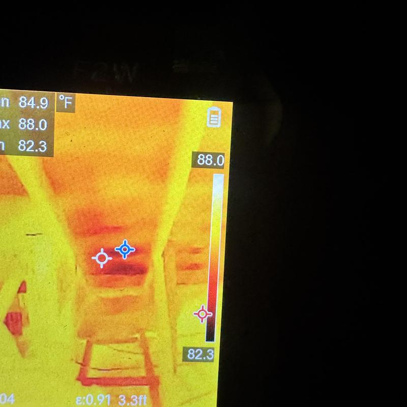 Roof attic thermal scan revealing water intrusion Roof attic thermal scan revealing water intrusion