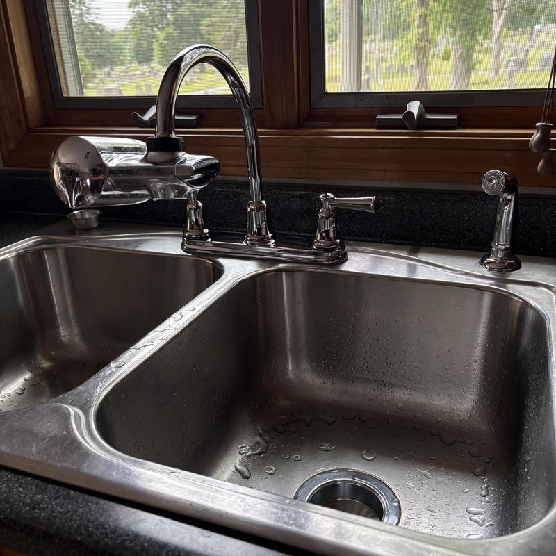 Moen kitchen faucet and stainless steel sink bowls
