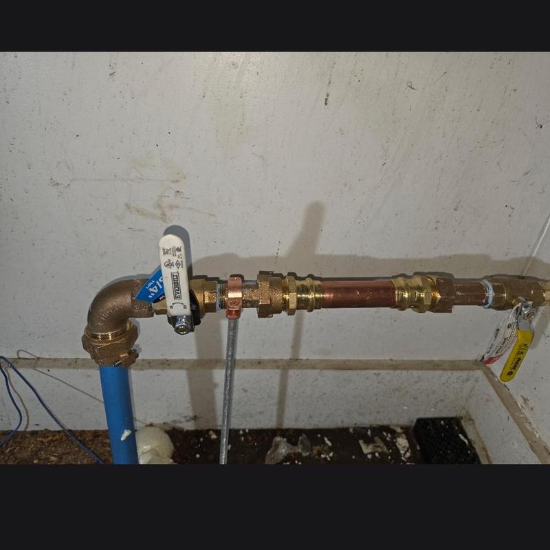 Copper water line with valve and meter connection installation Copper water line with valve and meter connection installation