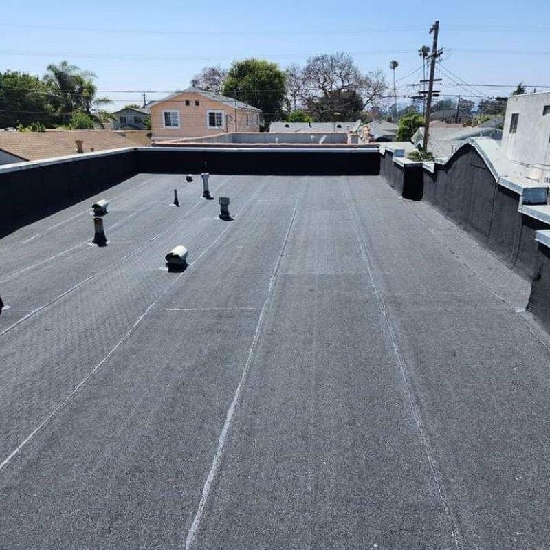 Flat roof waterproofing with vents and seams Flat roof waterproofing with vents and seams