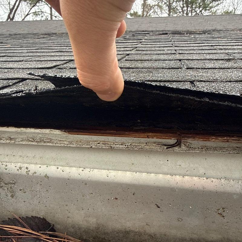 Asphalt shingle roof with lifted damaged flap