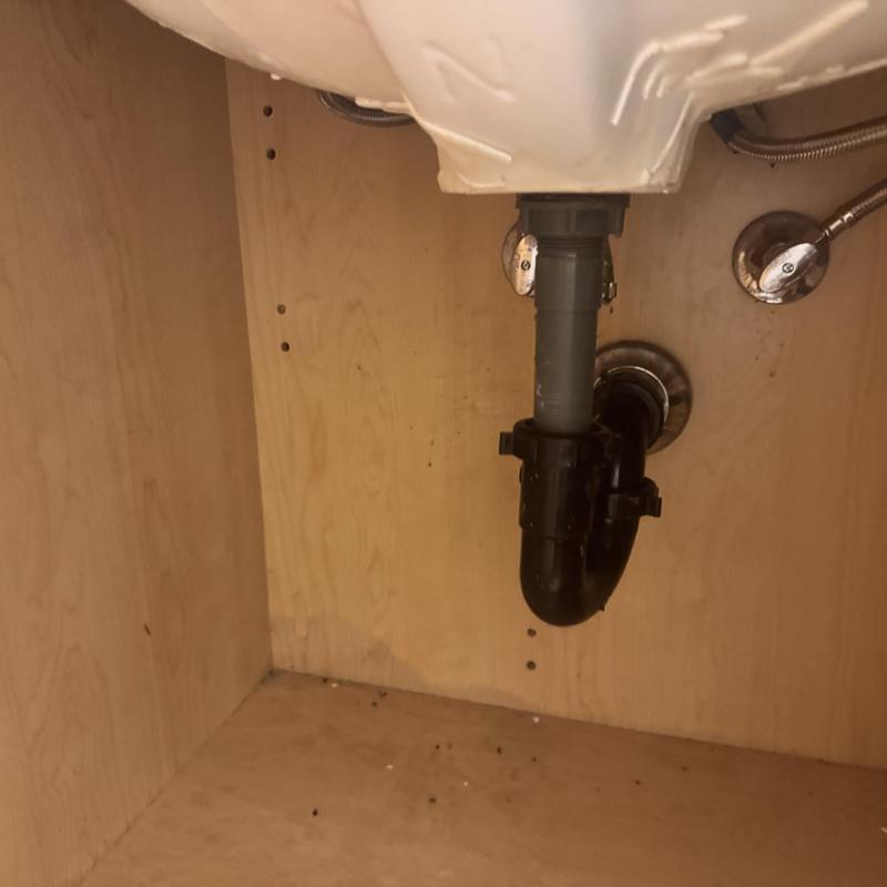 Sink drain pipe and angle stop valves installation under cabinet Sink drain pipe and angle stop valves installation under cabinet