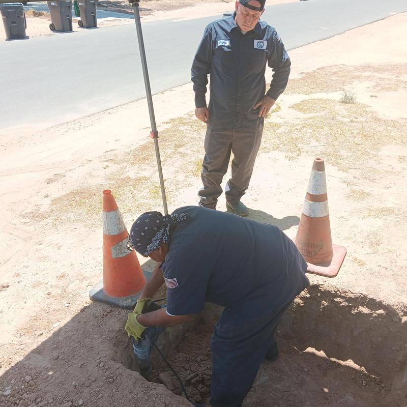 Sewer pipe spot repair with CCTV inspection in desert Sewer pipe spot repair with CCTV inspection in desert