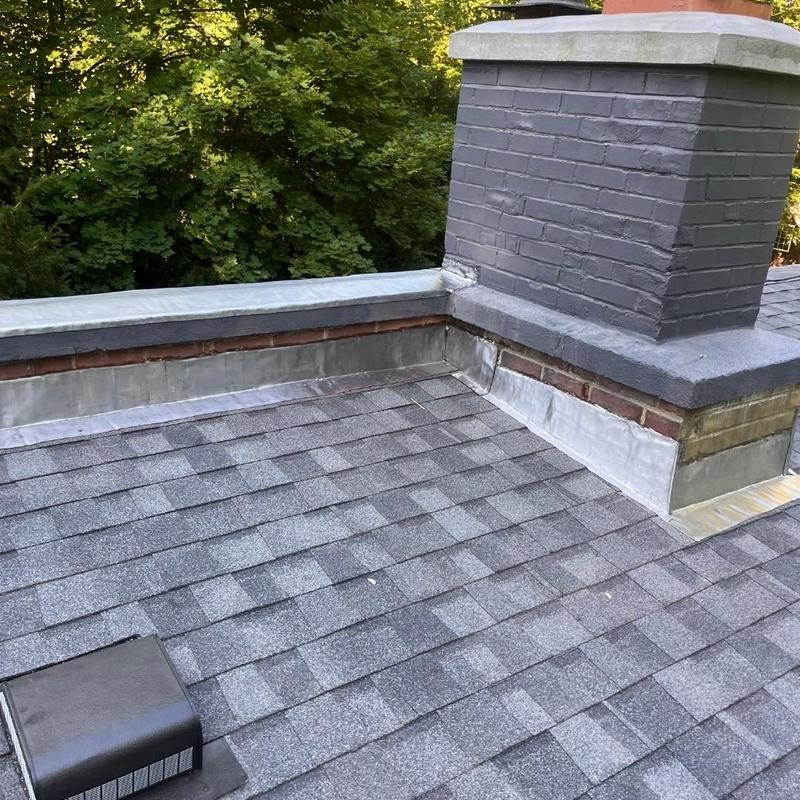 CertainTeed Landmark Pro shingles on chimney roof area CertainTeed Landmark Pro shingles on chimney roof area