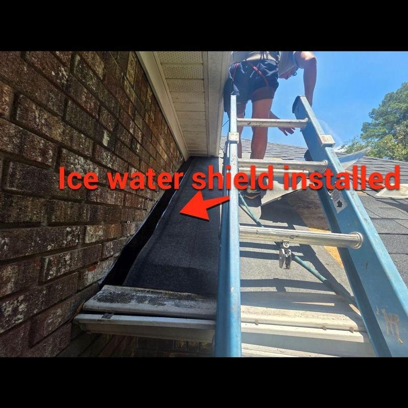 Ice and water shield on roof valley near chimney