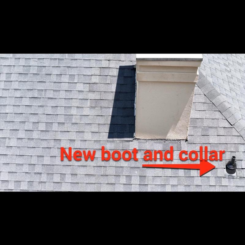 Roof vent boot and collar installation on shingle roof