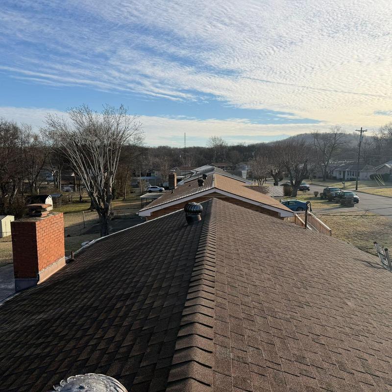 Asphalt shingle roof with ventilation system in residential area