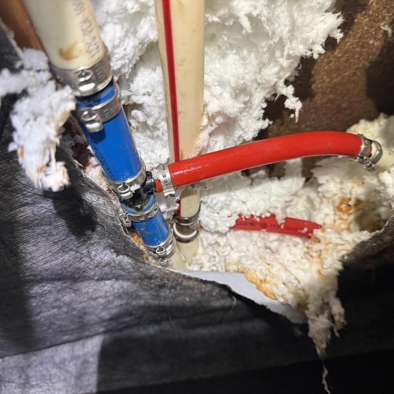 PEX water line and fittings repair in crawl space